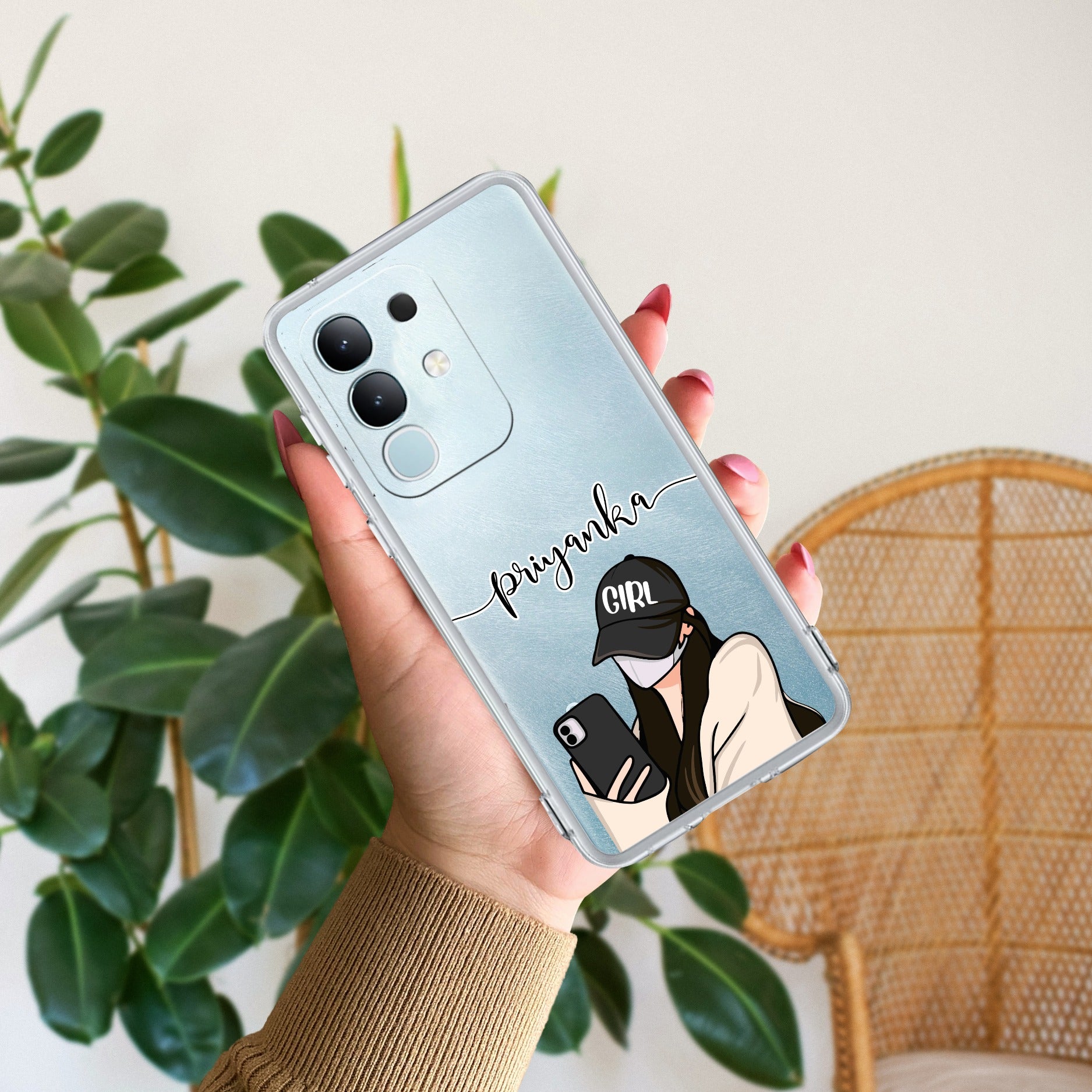 Stylish Girl With Cap Customize Transparent Silicon Case For Vivo