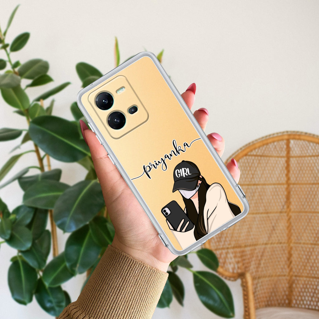 Stylish Girl With Cap Customize Transparent Silicon Case For Vivo V25