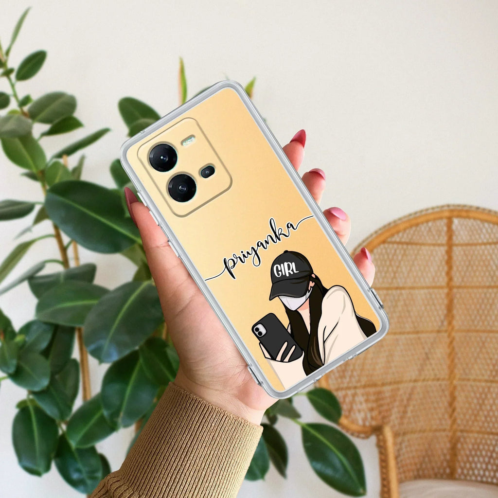 Stylish Girl With Cap Customize Transparent Silicon Case For Vivo V25 Pro 5G