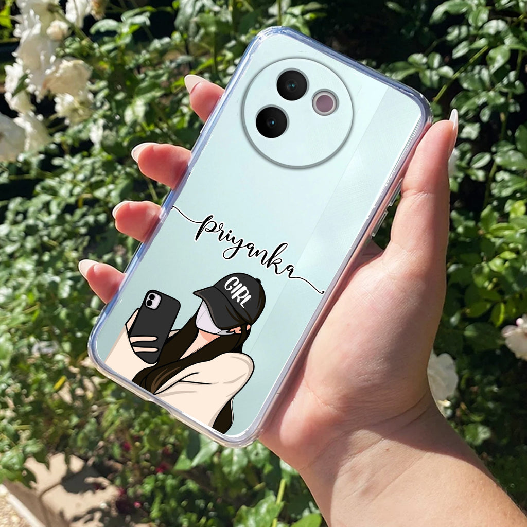 Stylish Girl With Cap Customize Transparent Silicon Case For Vivo V30e 5G