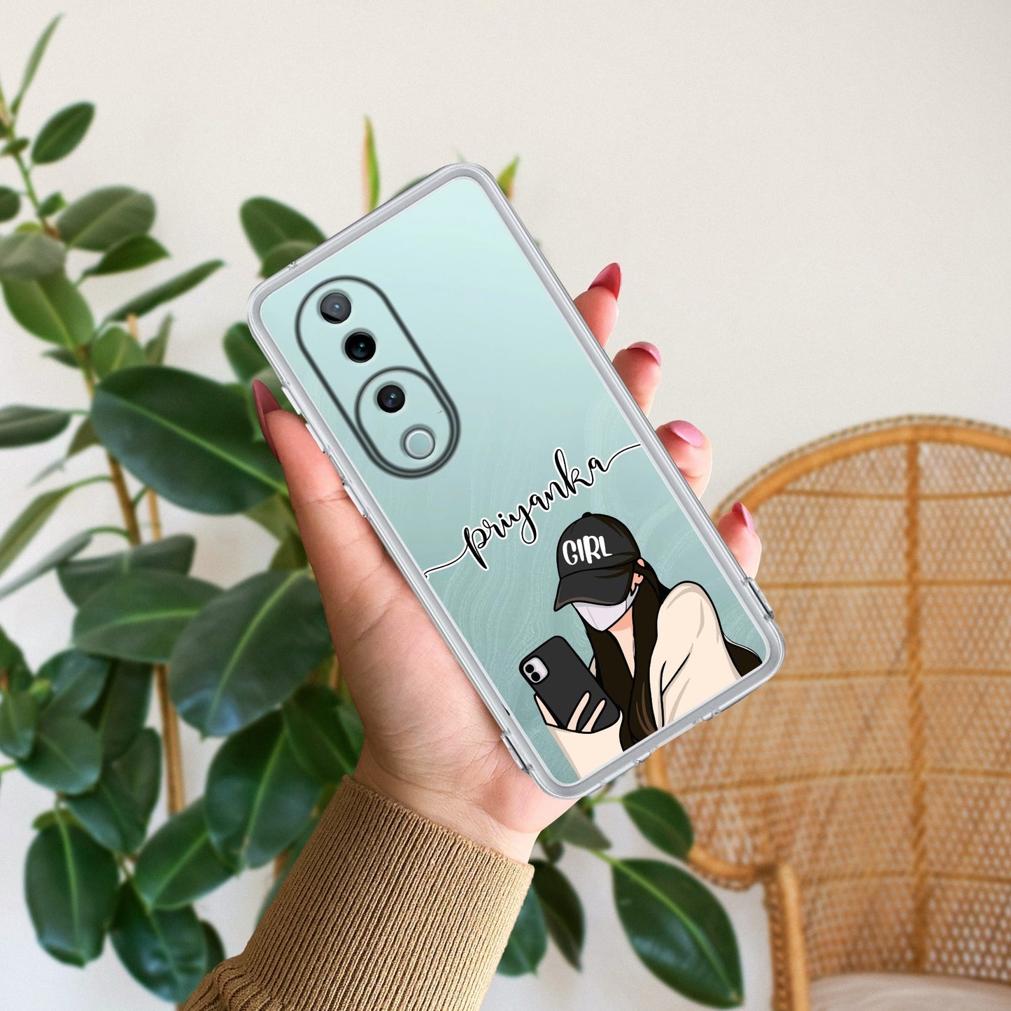 Stylish Girl With Cap Customize Transparent Silicon Case For Vivo