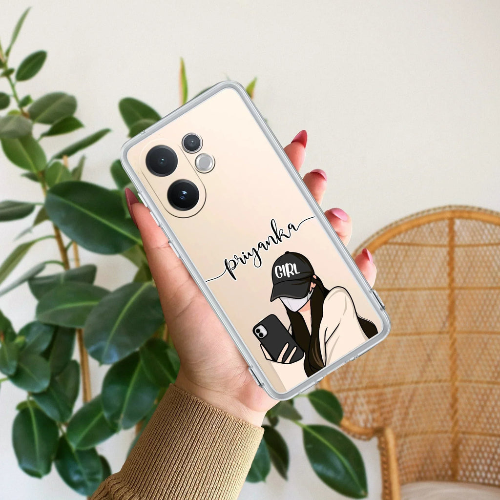 Stylish Girl With Cap Customize Transparent Silicon Case For Vivo X200 FE