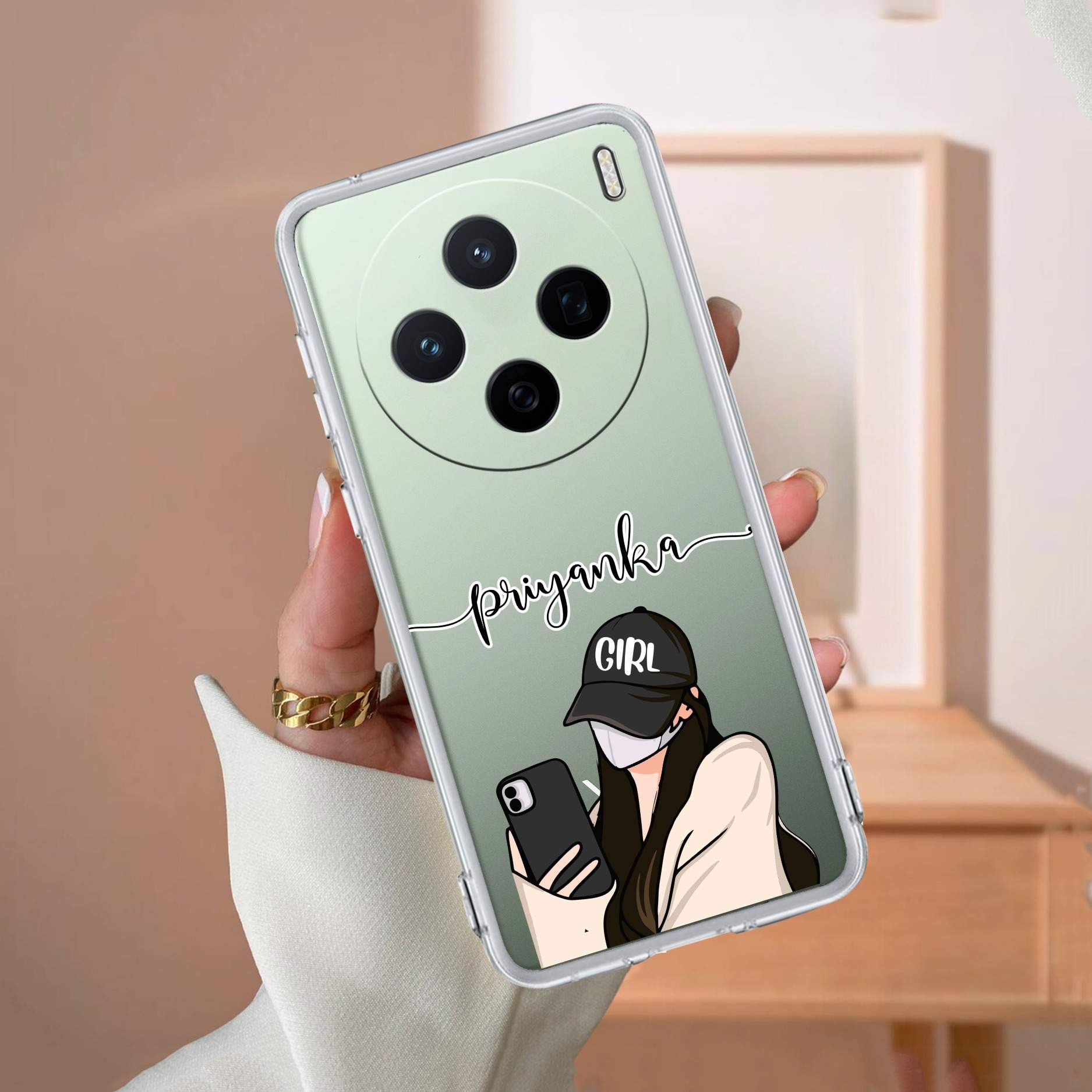 Stylish Girl With Cap Customize Transparent Silicon Case For Vivo