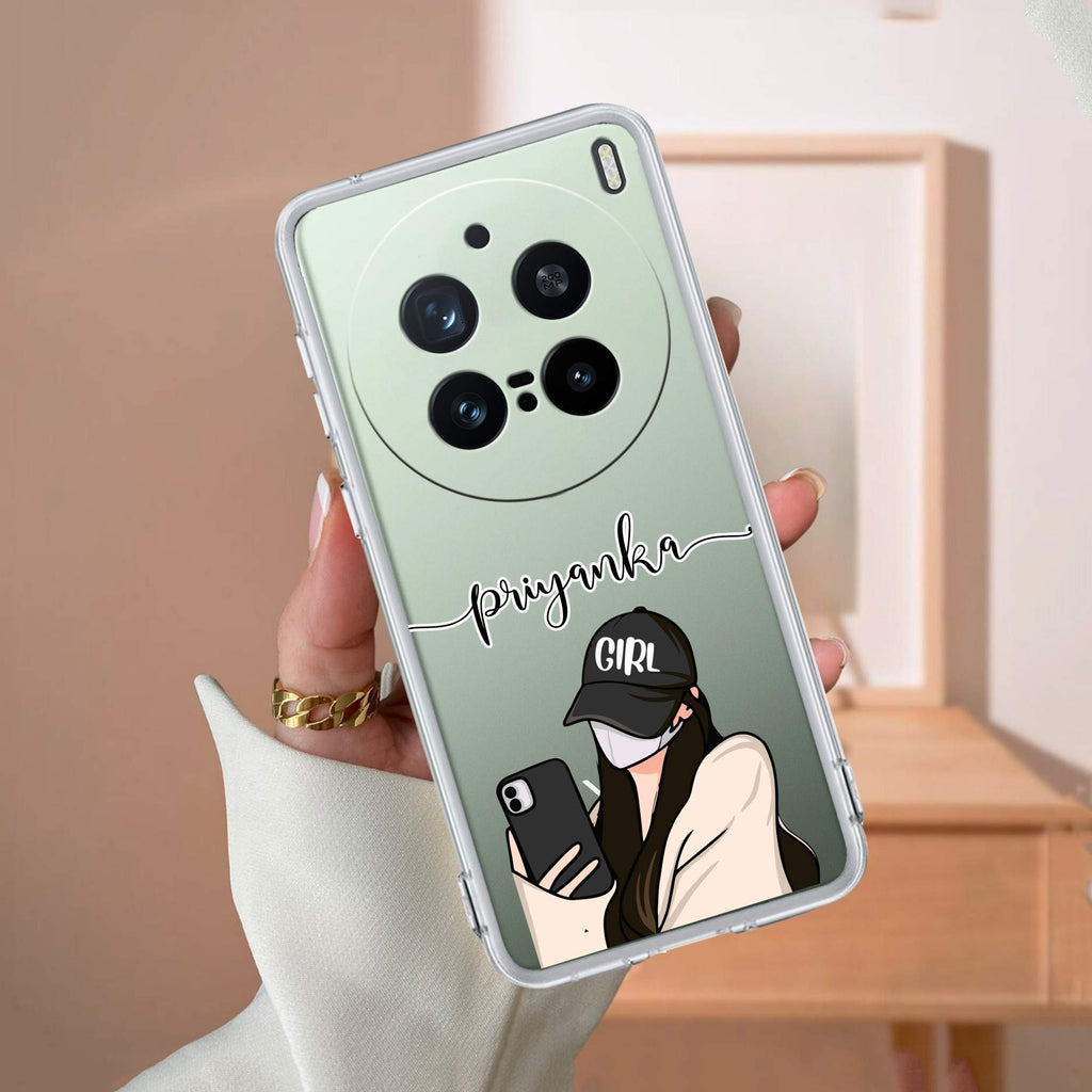 Stylish Girl With Cap Customize Transparent Silicon Case For Vivo X200 FE