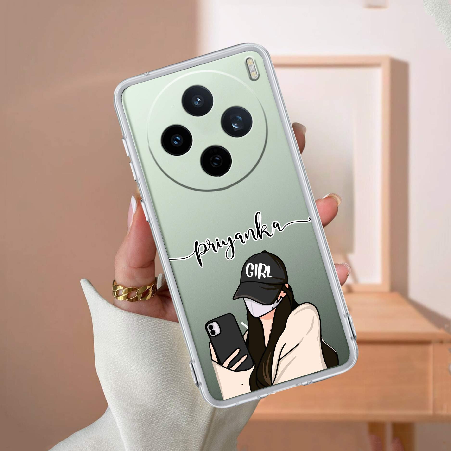 Stylish Girl With Cap Customize Transparent Silicon Case For Vivo