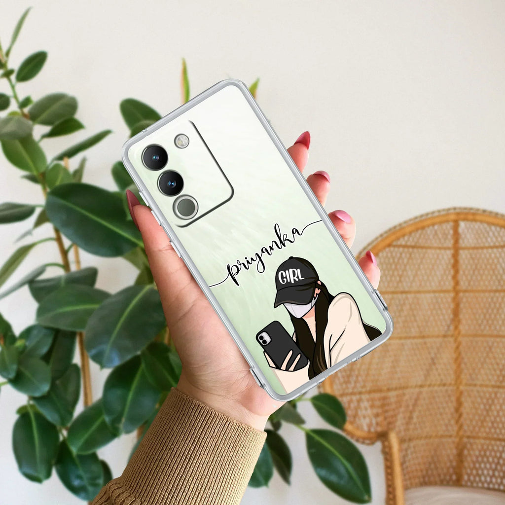 Stylish Girl With Cap Customize Transparent Silicon Case For Vivo Y200 5G