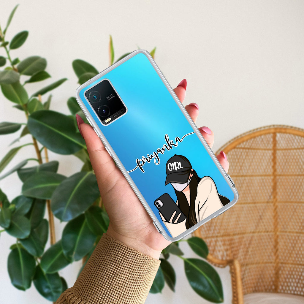 Stylish Girl With Cap Customize Transparent Silicon Case For Vivo T1x