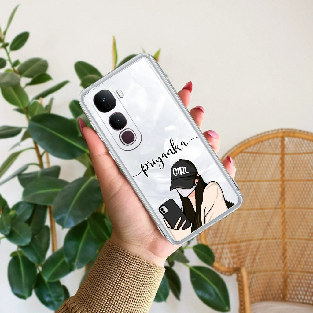 Stylish Girl With Cap Customize Transparent Silicon Case For Vivo T3 Lite 5G