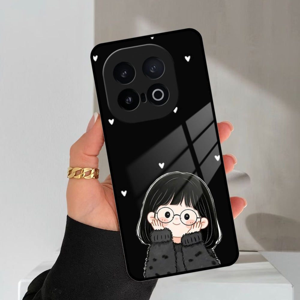 Sweet Blush Girl Glass Case Cover For iQOO