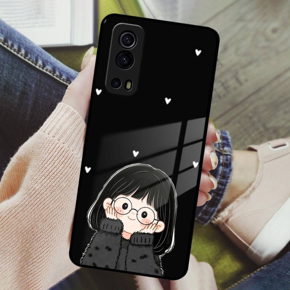 Sweet Blush Girl Glass Case Cover For iQOO