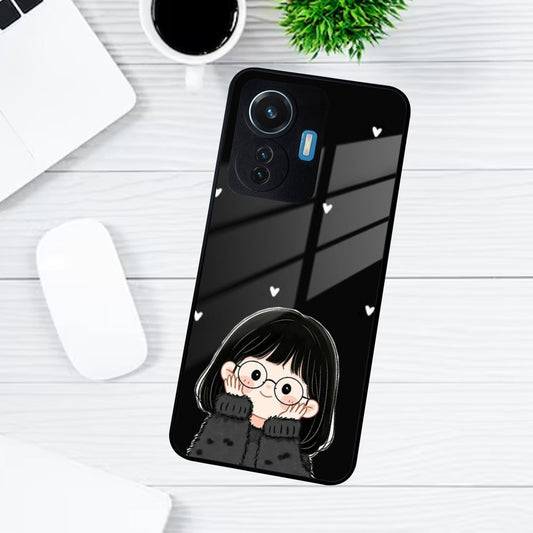 Sweet Blush Girl Glass Case Cover For iQOO