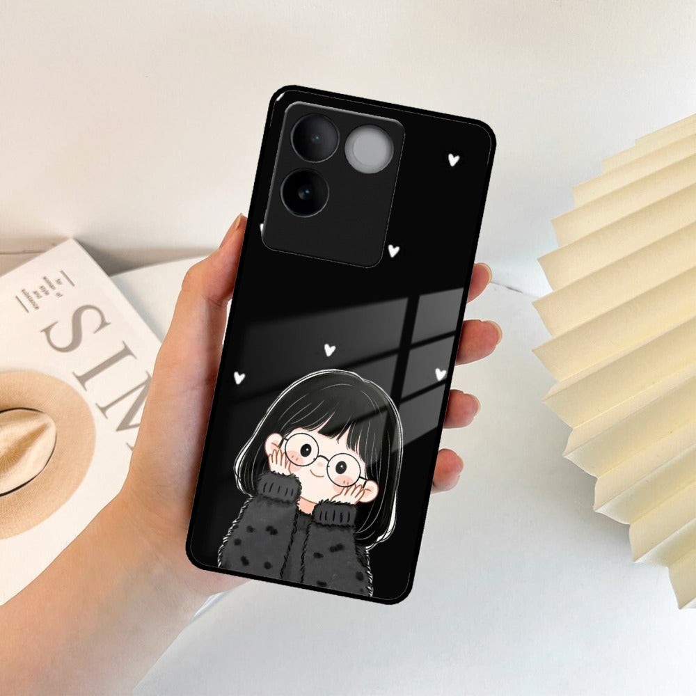 Sweet Blush Girl Glass Case Cover For iQOO