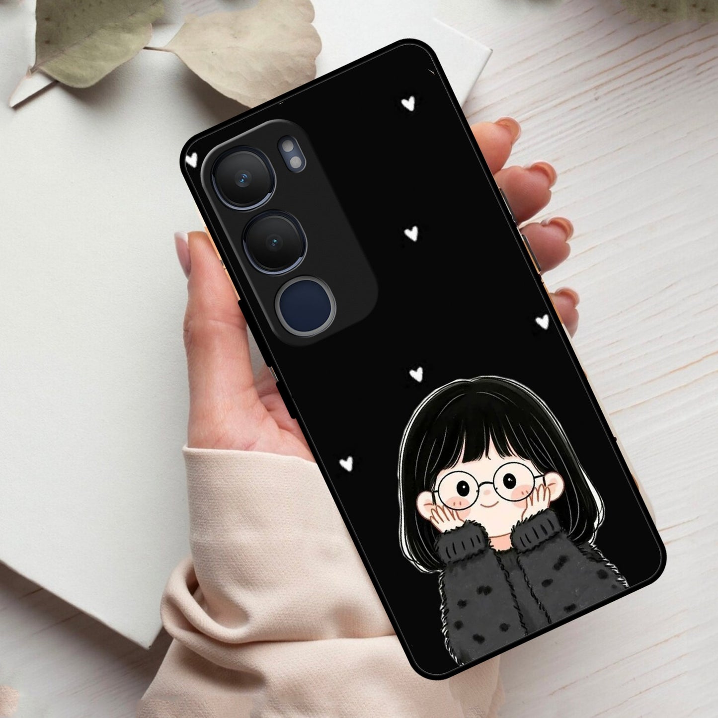 Sweet Blush Girl Glass Case Cover For Vivo