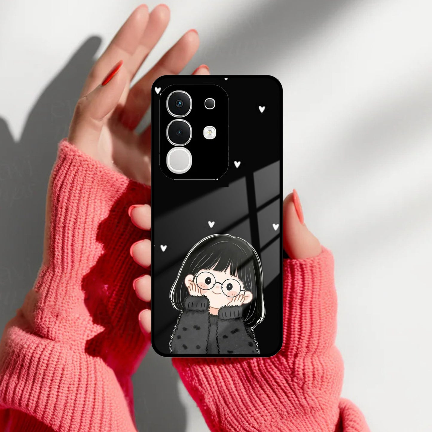 Sweet Blush Girl Glass Case Cover For Vivo