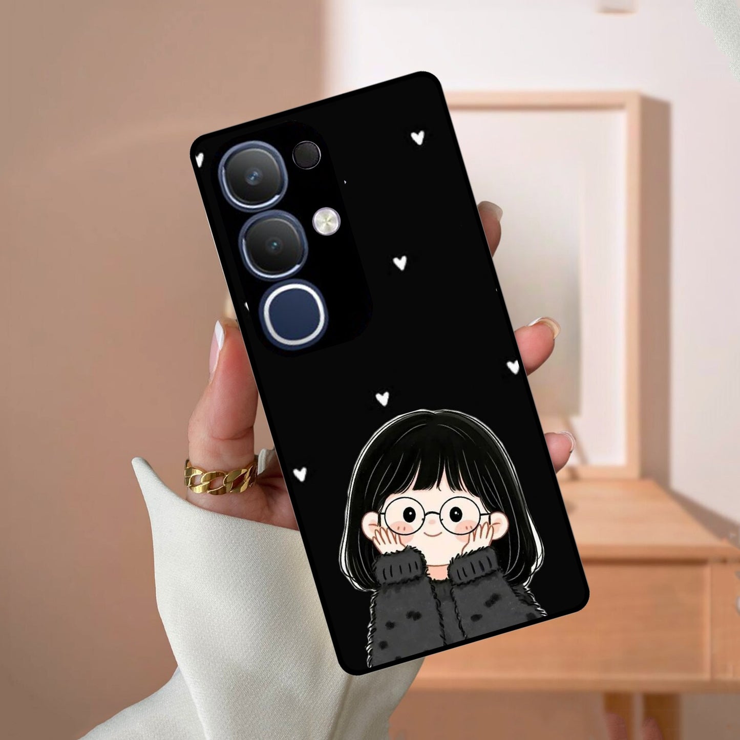 Sweet Blush Girl Glass Case Cover For Vivo