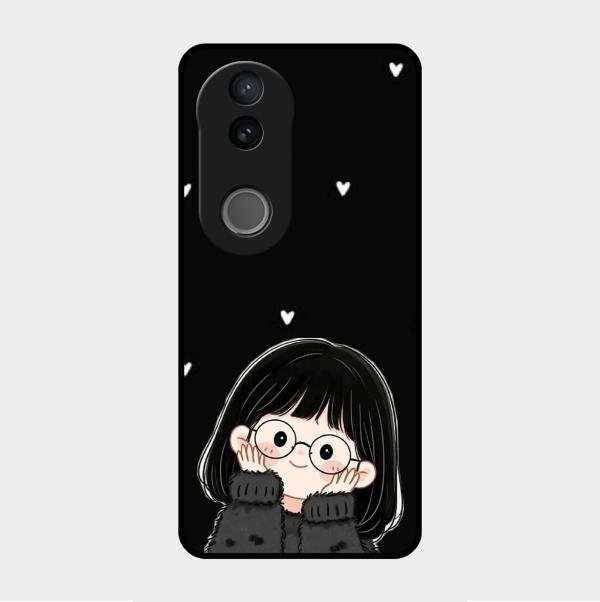 Sweet Blush Girl Glass Case Cover For Vivo V50E 5G
