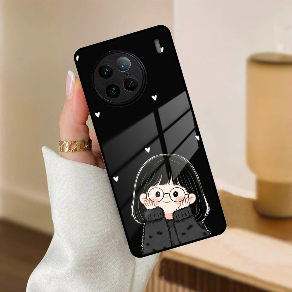 Sweet Blush Girl Glass Case Cover For iQOO