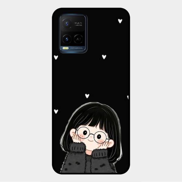 Sweet Blush Girl Glass Case Cover For Vivo Y21G