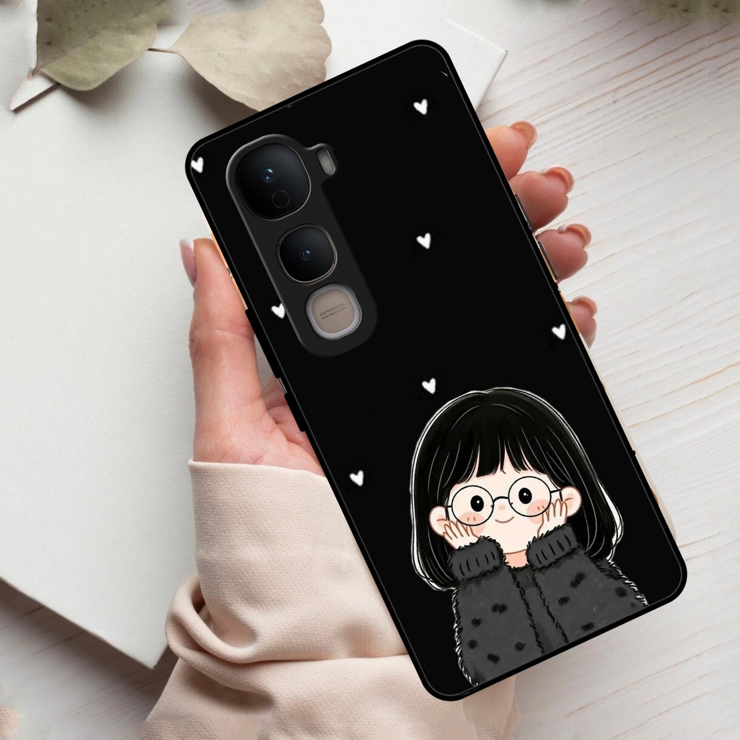 Sweet Blush Girl Glass Case Cover For Vivo