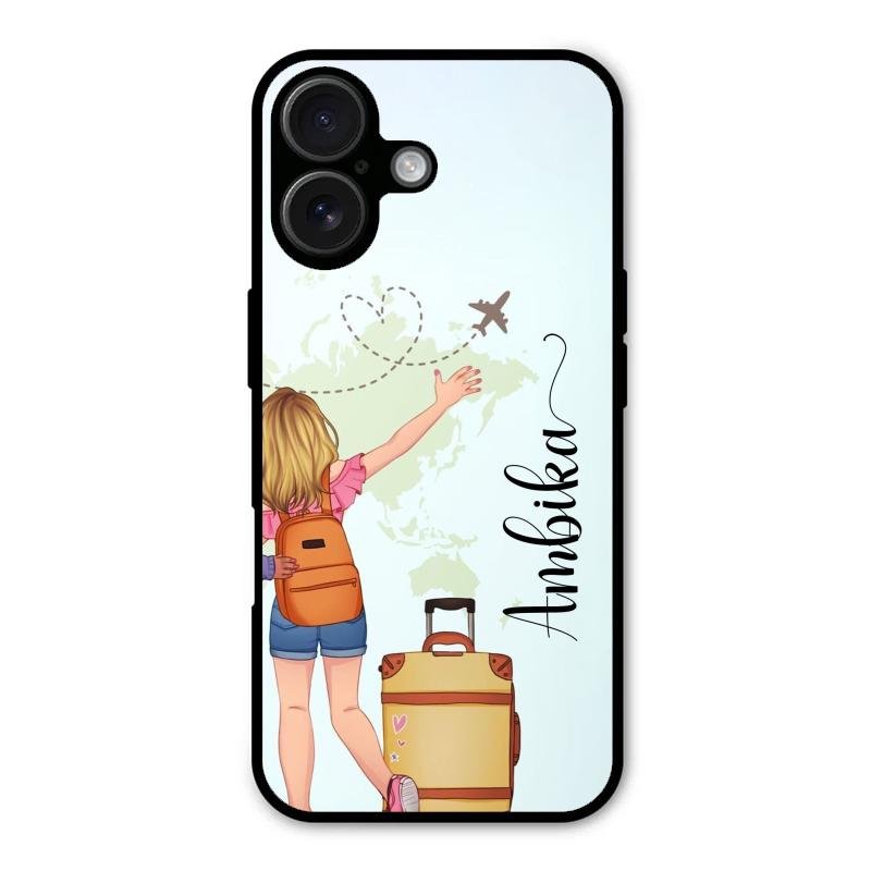 Travel Glossy Metal Case Cover For iPhone 16 Plus