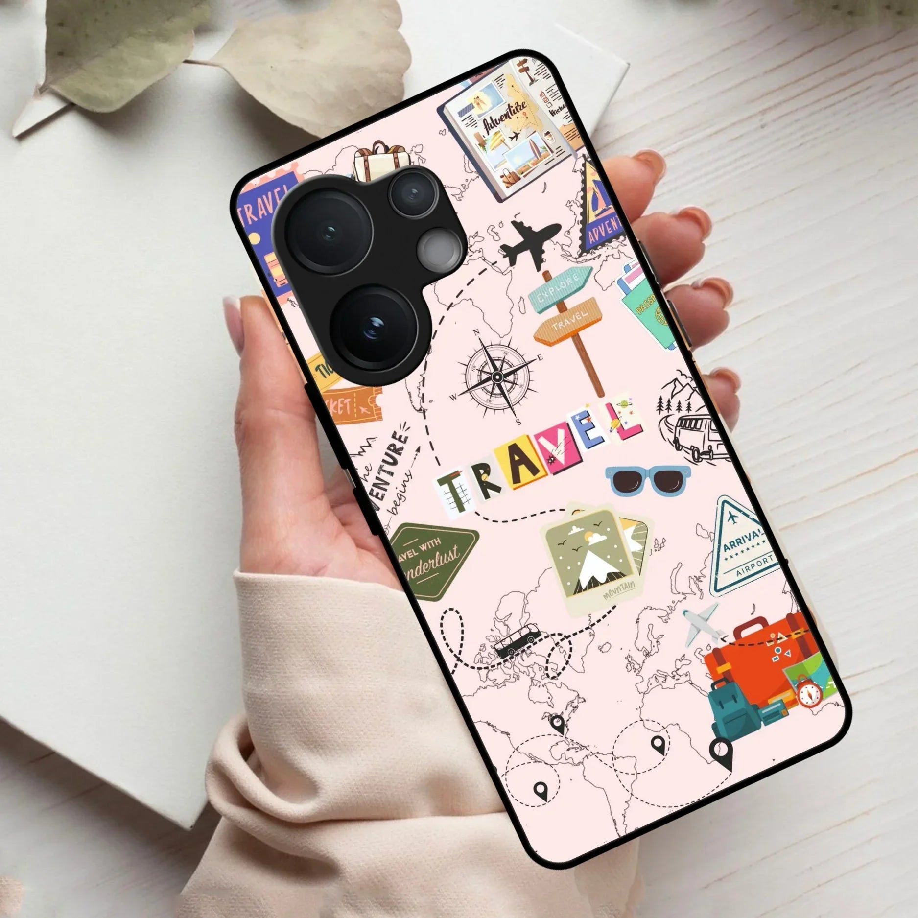 Travelogue Treasures Glass Case Cover For Vivo - ShopOnCliQ
