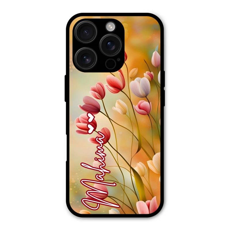 Tulip Floral Glass Case Cover For iPhone 16 Pro Max