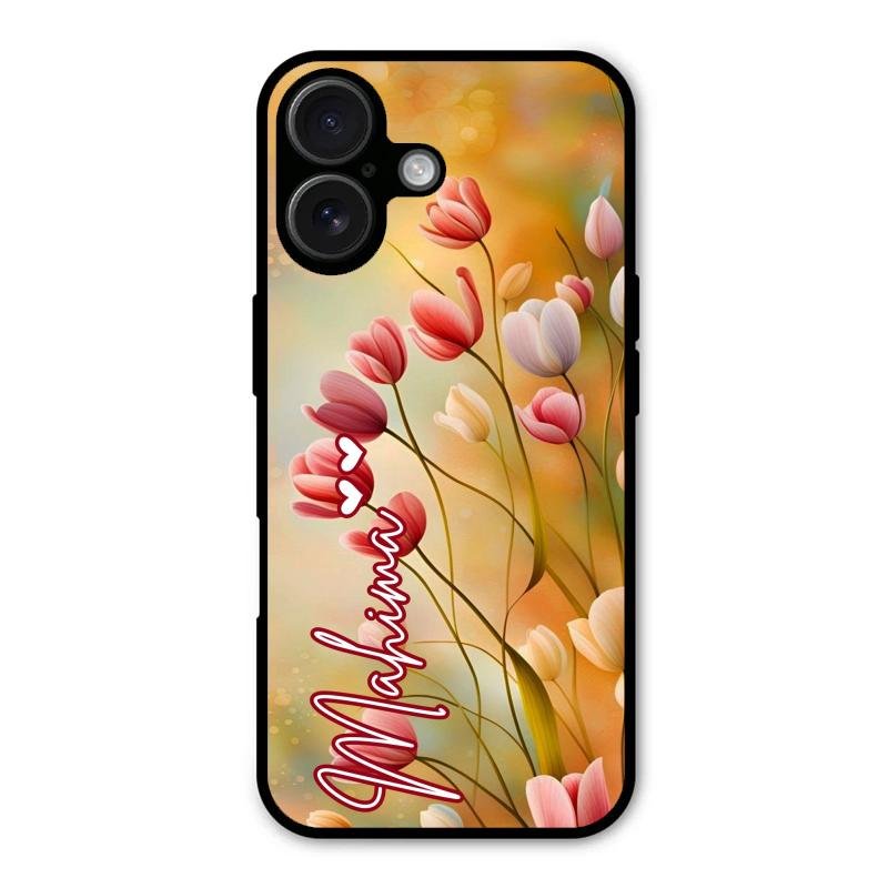 Tulip Floral Glass Case Cover For iPhone 16