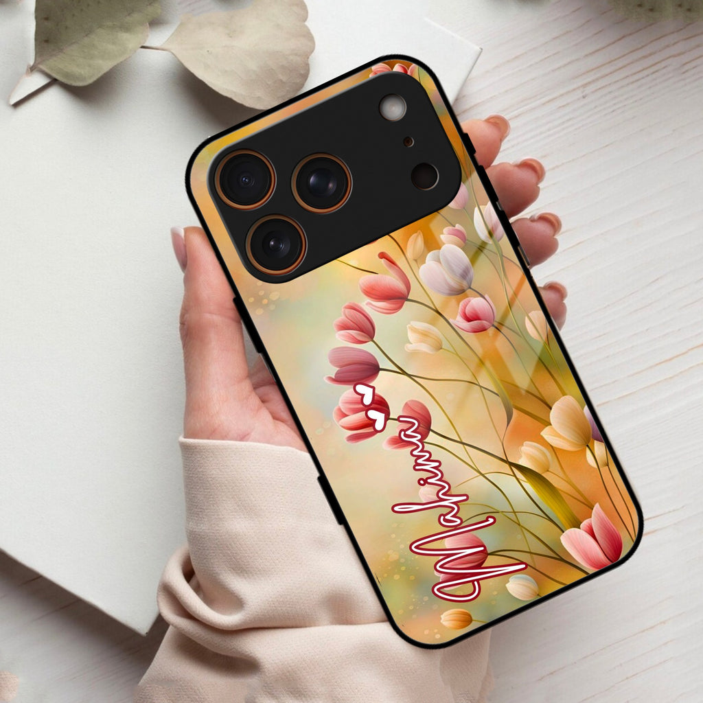 Tulip Floral Glass Case Cover For iPhone 17 Pro
