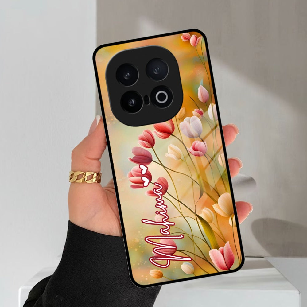 Tulip Floral Glass Case Cover For iQOO