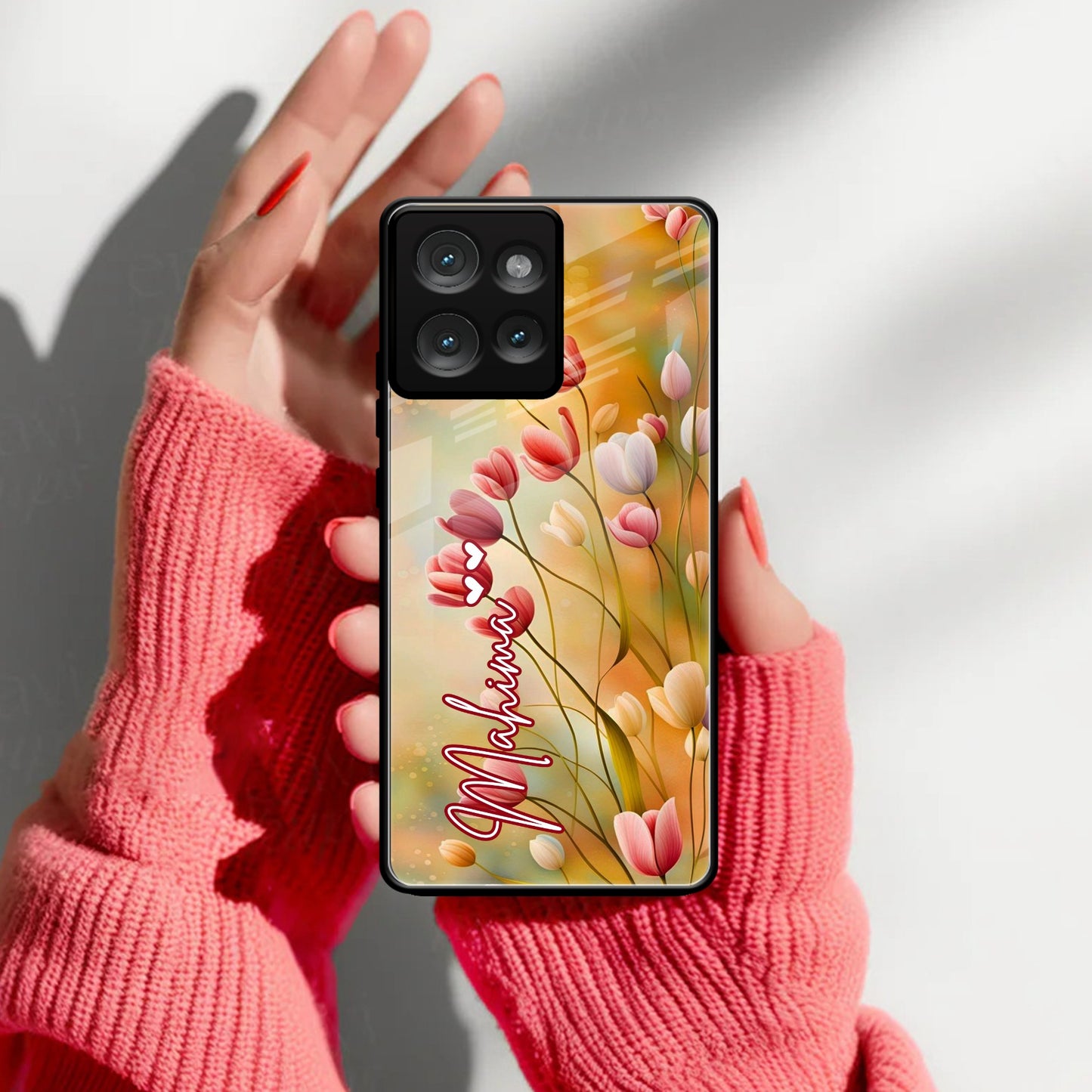 Tulip Floral Glass Case Cover For Motorola