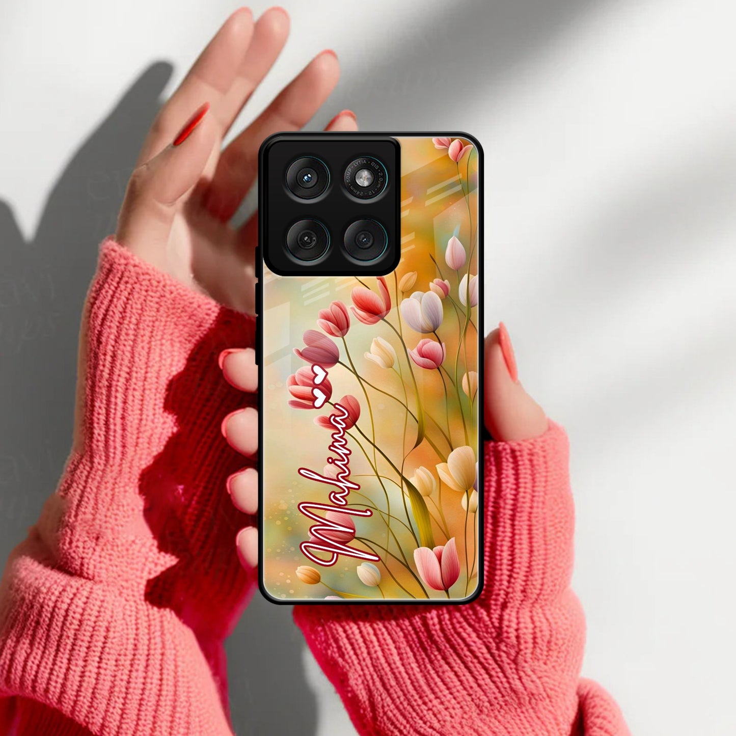 Tulip Floral Glass Case Cover For Motorola