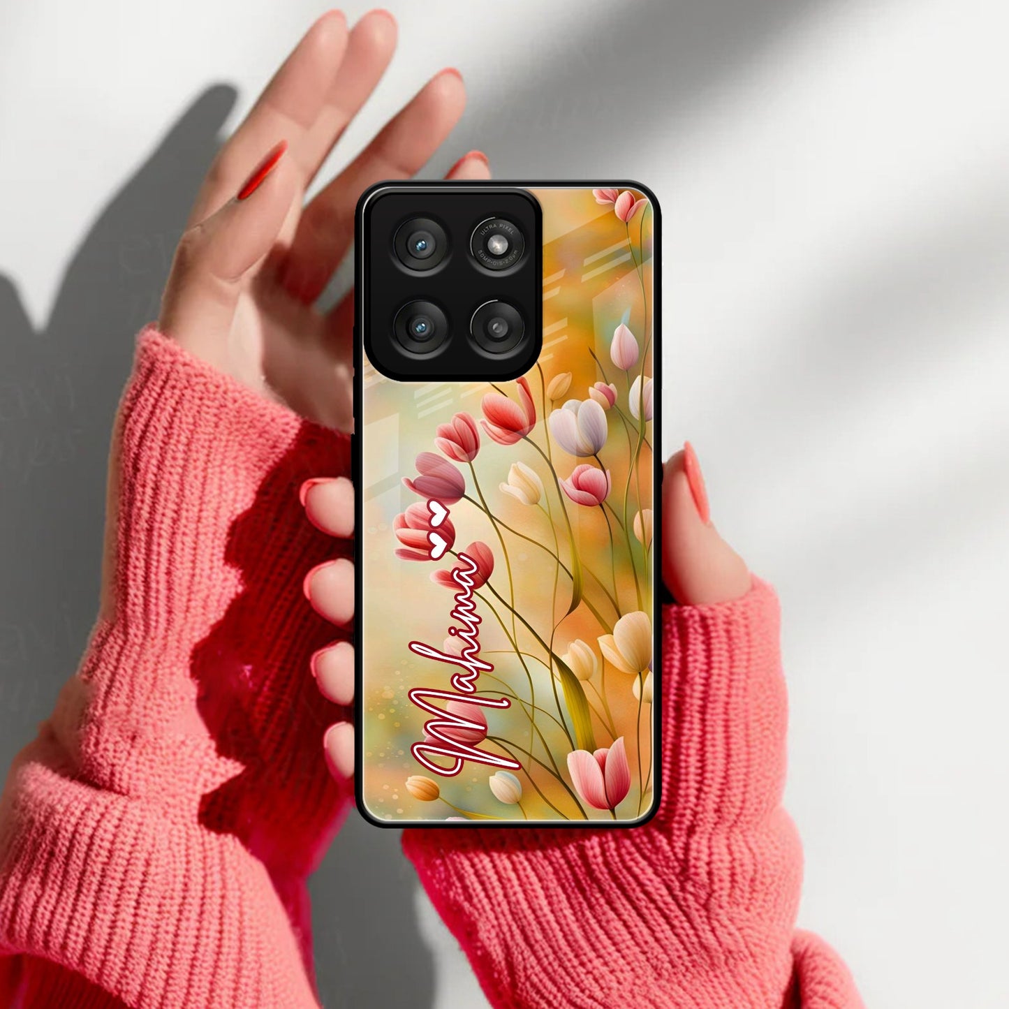 Tulip Floral Glass Case Cover For Motorola