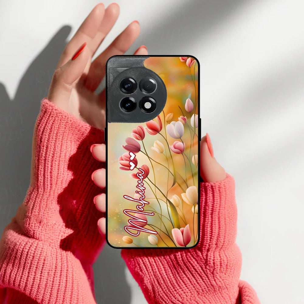 Tulip Floral Glass Case Cover For OnePlus