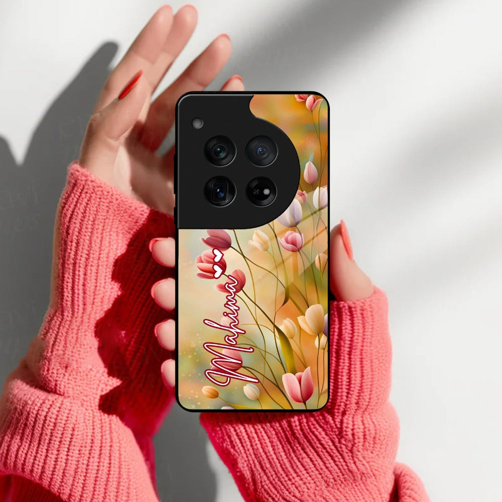 Tulip Floral Glass Case Cover For OnePlus