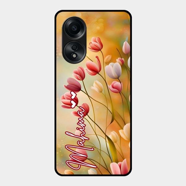 Tulip Floral Glass Case Cover For Oppo A58