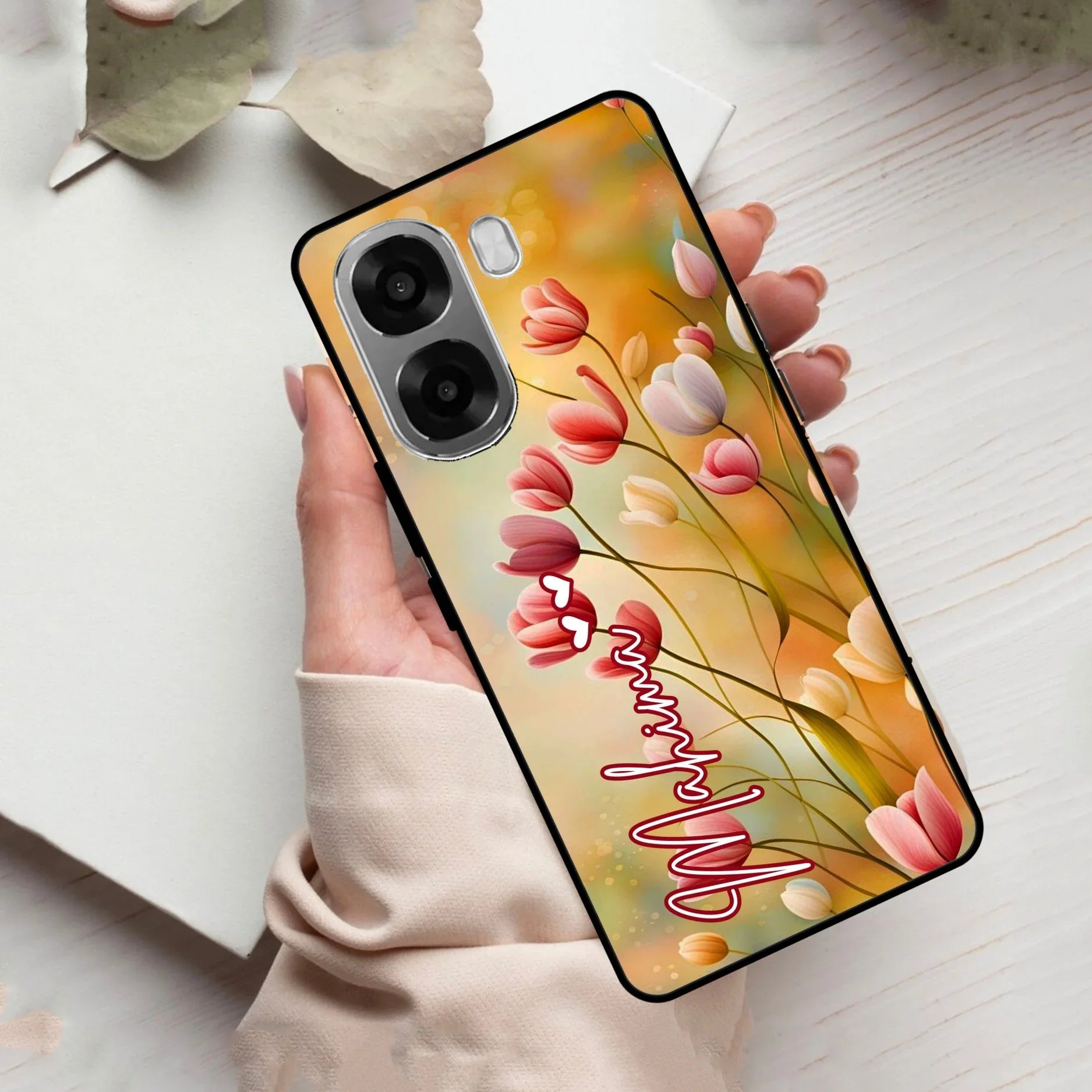Tulip Floral Glass Case Cover For Oppo