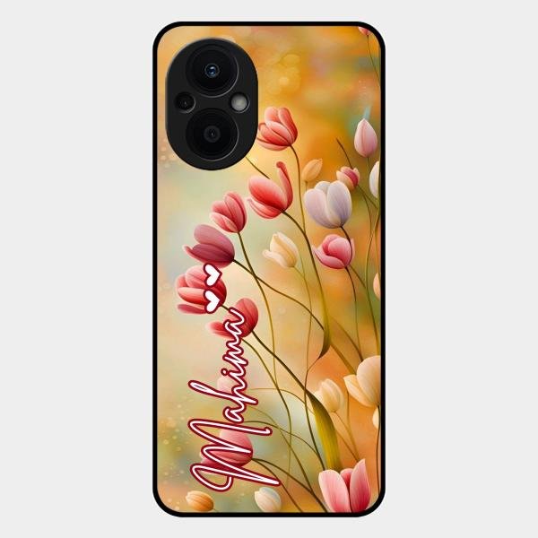 Tulip Floral Glass Case Cover For Oppo F21S Pro 5G