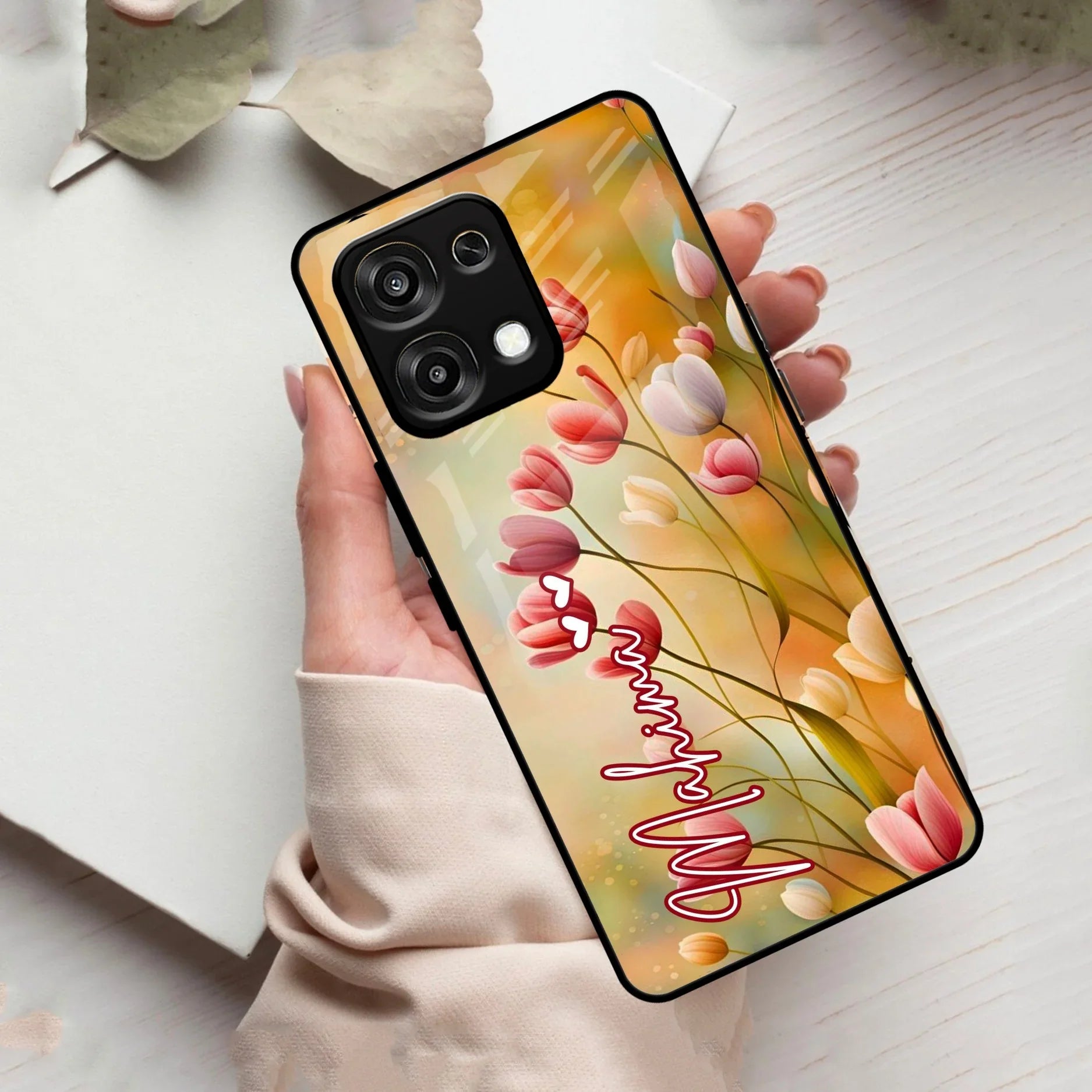 Tulip Floral Glass Case Cover For Oppo