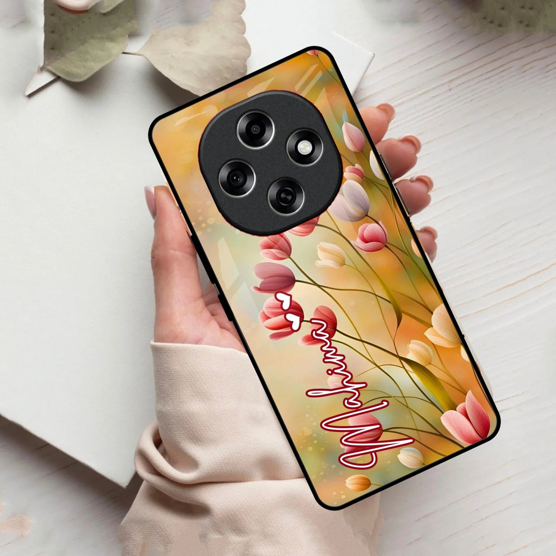Tulip Floral Glass Case Cover For Oppo