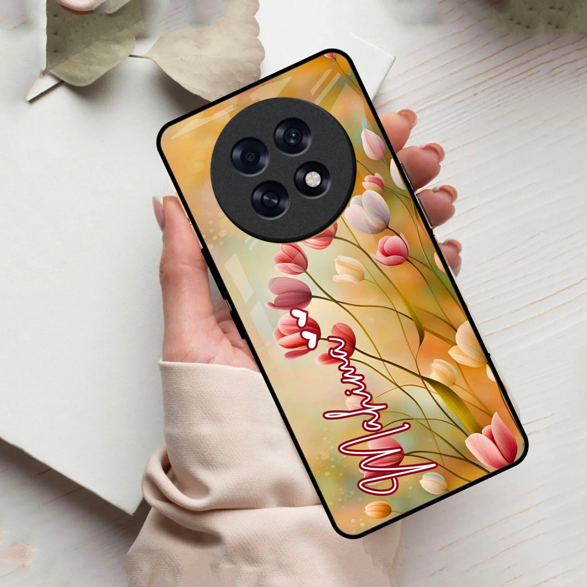 Tulip Floral Glass Case Cover For Oppo