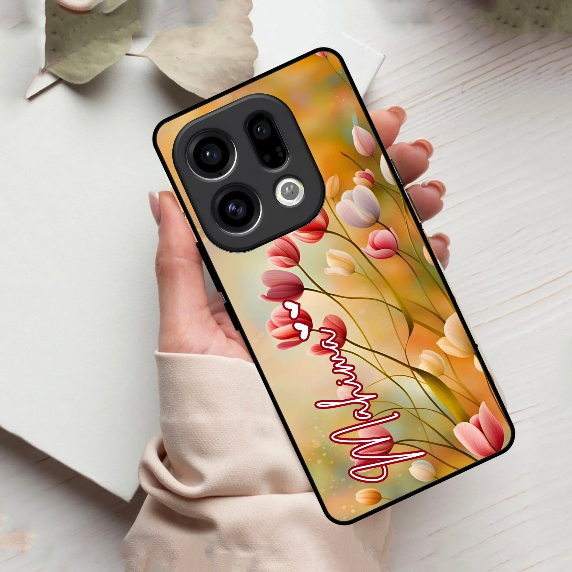 Tulip Floral Glass Case Cover For Oppo