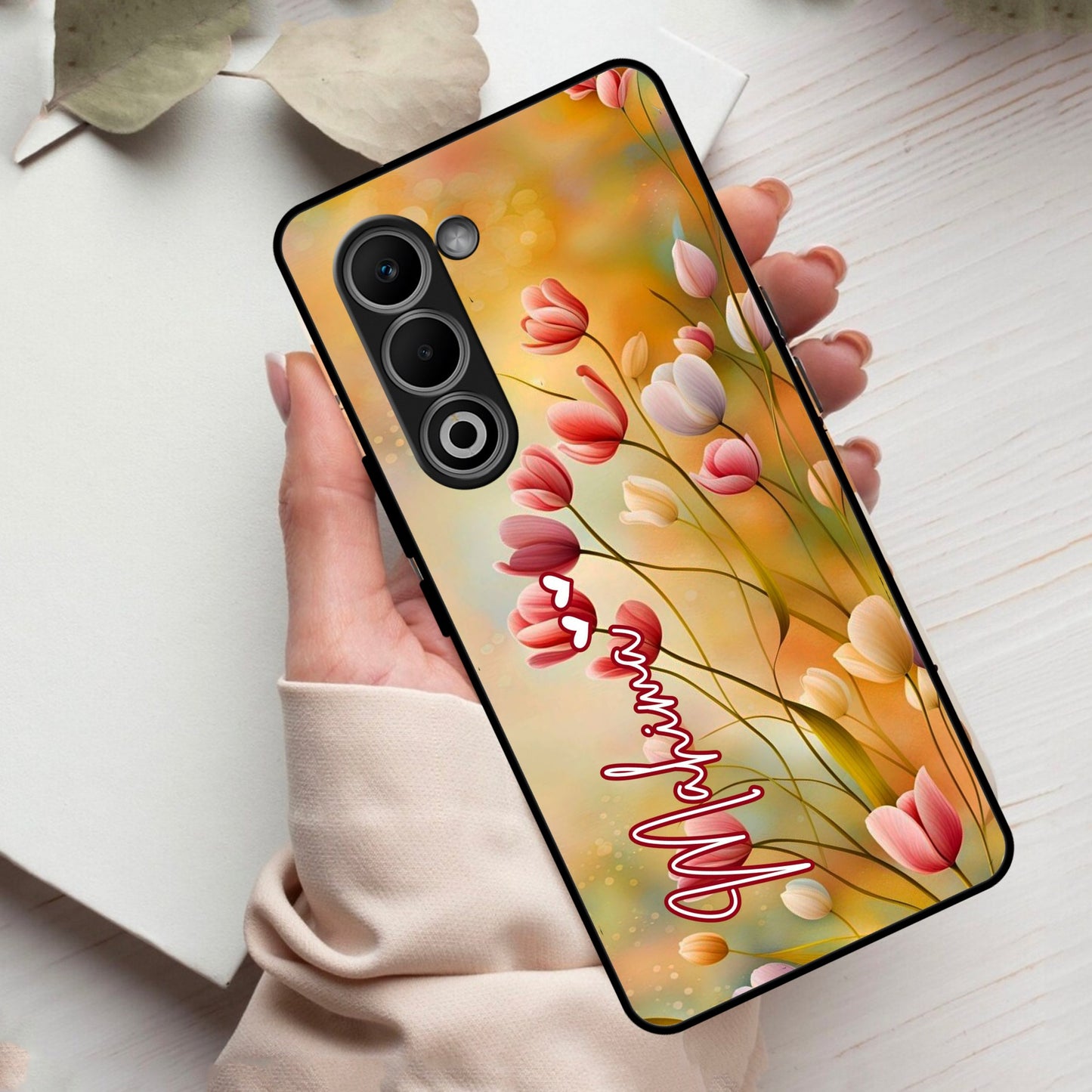 Tulip Floral Glass Case Cover For Oppo