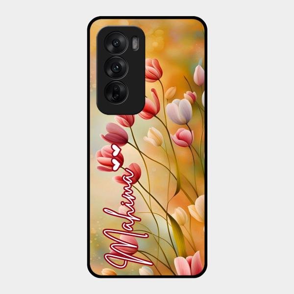 Tulip Floral Glass Case Cover For Oppo Reno 12 5G