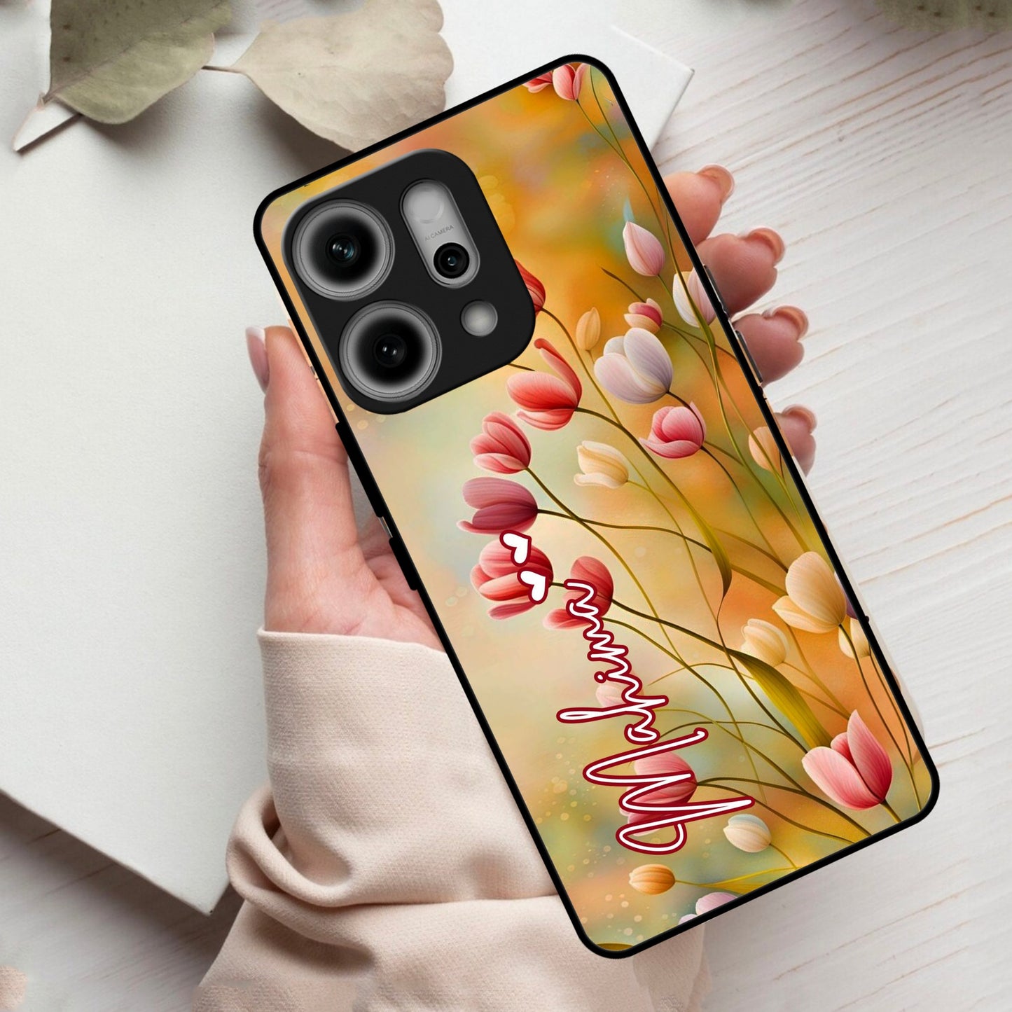 Tulip Floral Glass Case Cover For Oppo