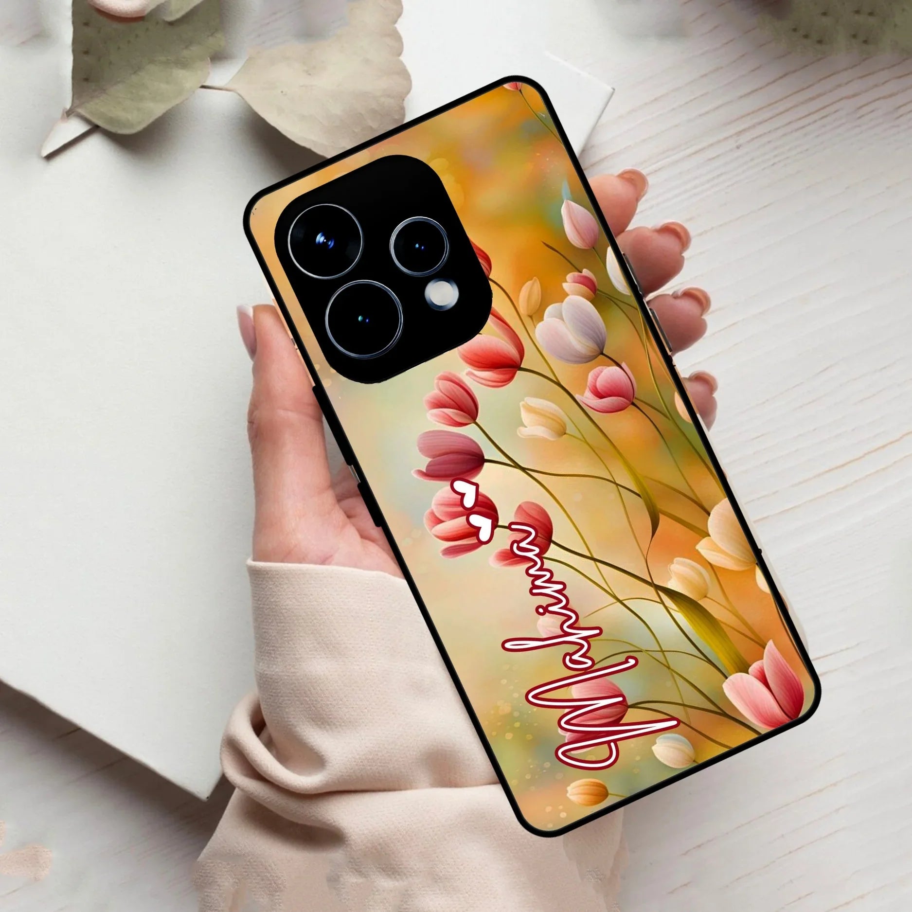 Tulip Floral Glass Case Cover For Oppo
