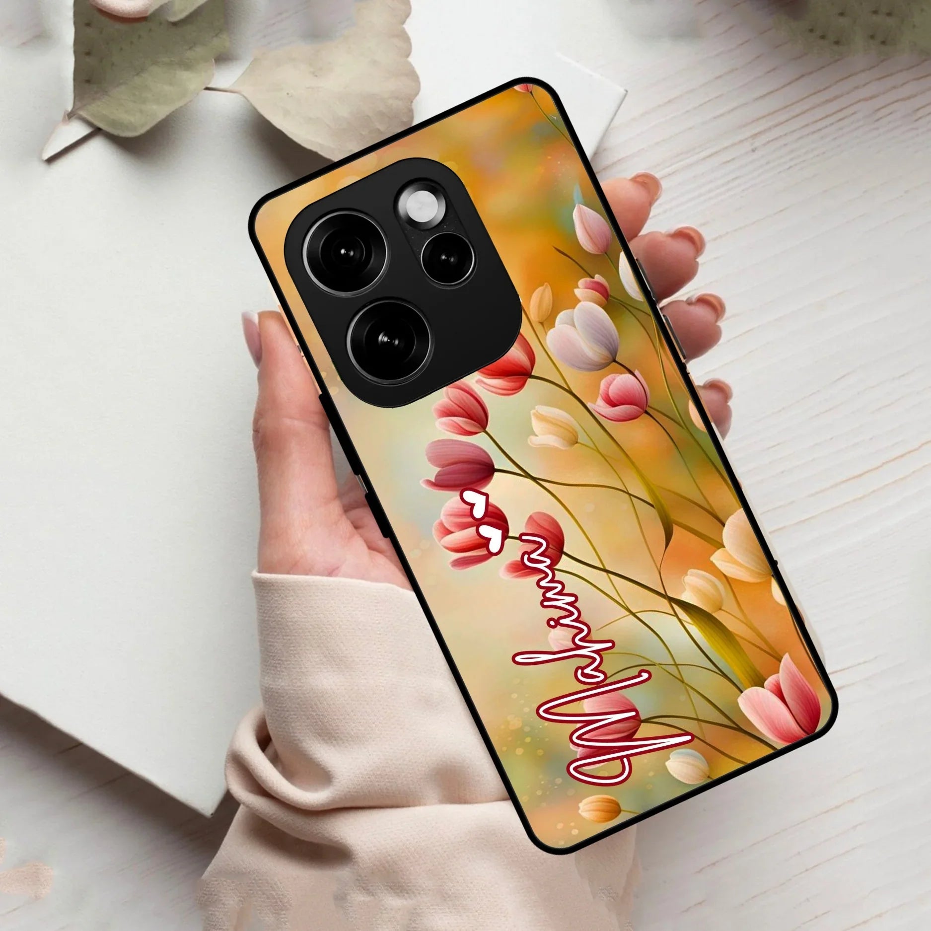 Tulip Floral Glass Case Cover For Oppo