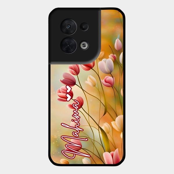 Tulip Floral Glass Case Cover For Oppo Reno 8 5G