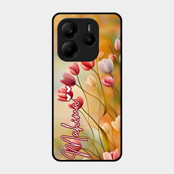 Tulip Floral Glass Case Cover For Redmi Note 14 5G