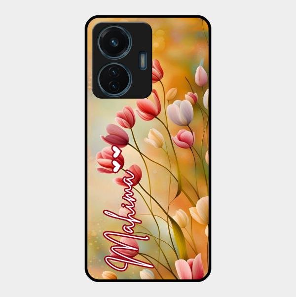 Tulip Floral Glass Case Cover For Vivo T1 44W 4G