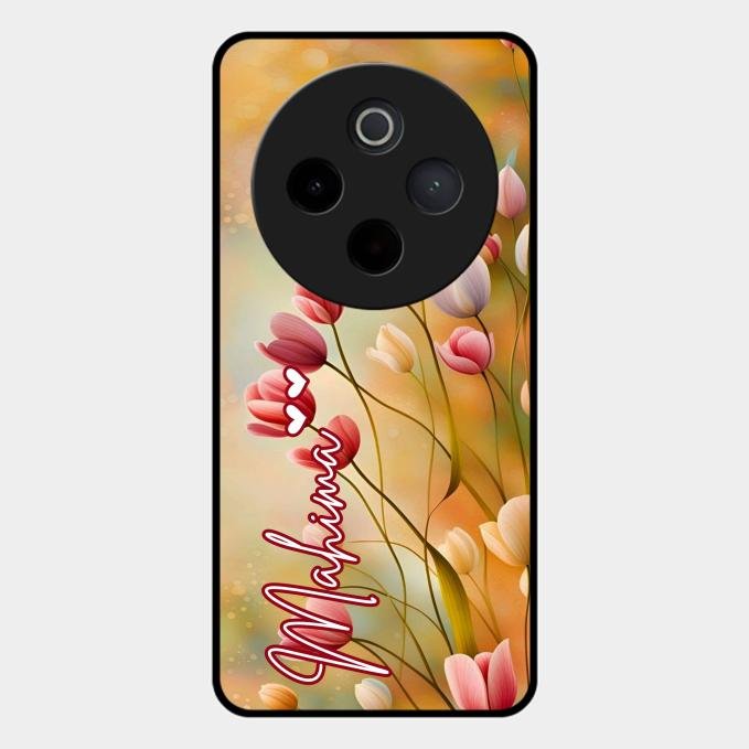 Tulip Floral Glass Case Cover For Vivo T4 5G